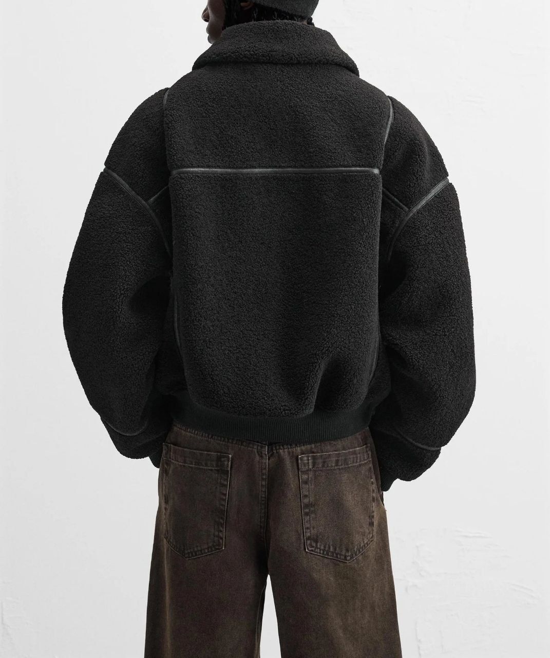 Zara Contrast Faux Shearling Jacket black