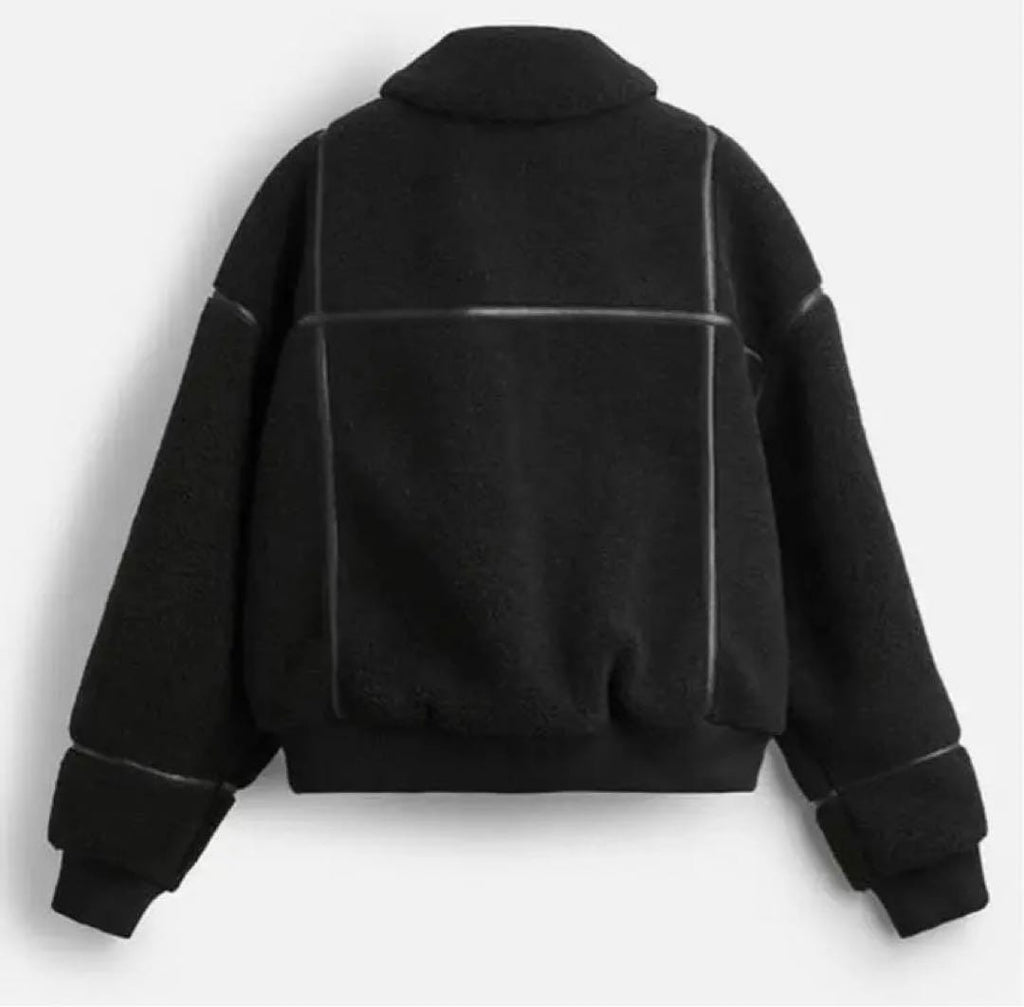 Zara Contrast Faux Shearling Jacket black