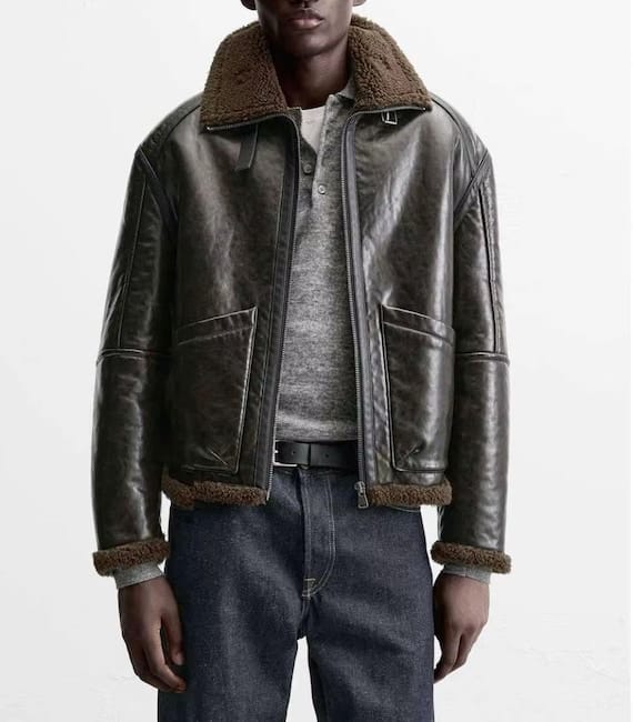 Brown Leather-effect jacket