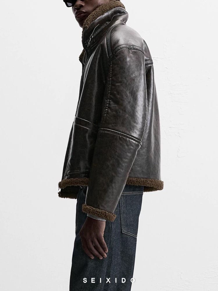 Brown Leather-effect jacket