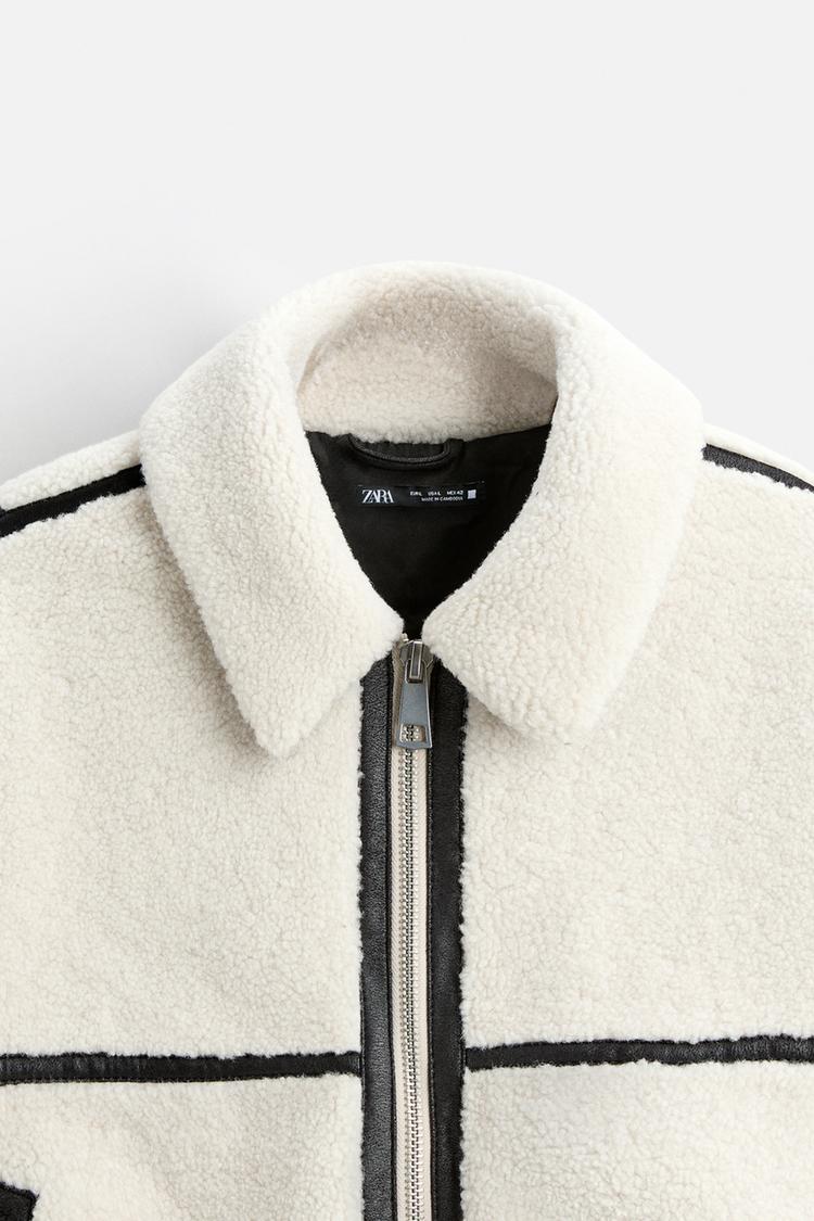 Zara Contrast Faux Shearling Jacket white