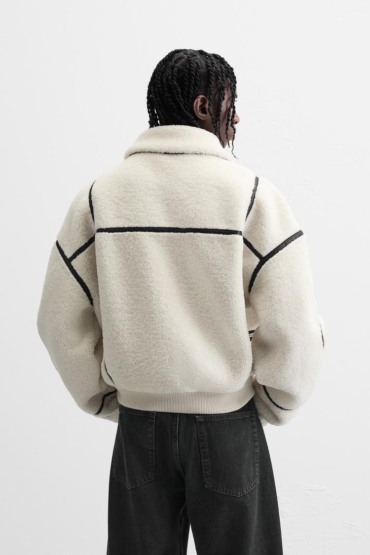 Zara Contrast Faux Shearling Jacket white