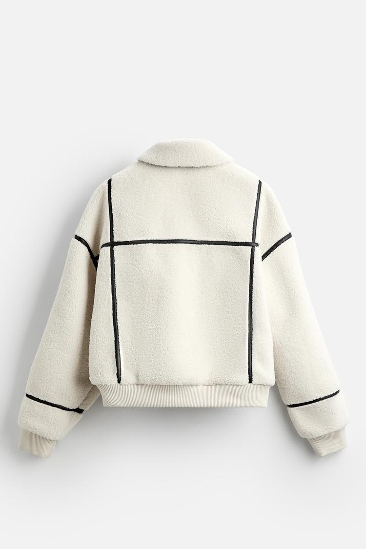 Zara Contrast Faux Shearling Jacket white