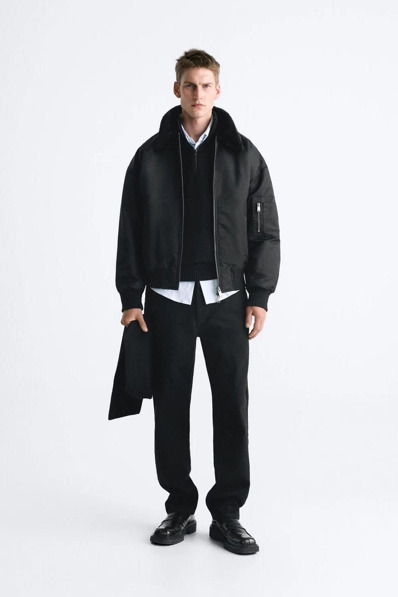 Zara Mixed Collar Bomber Jacket