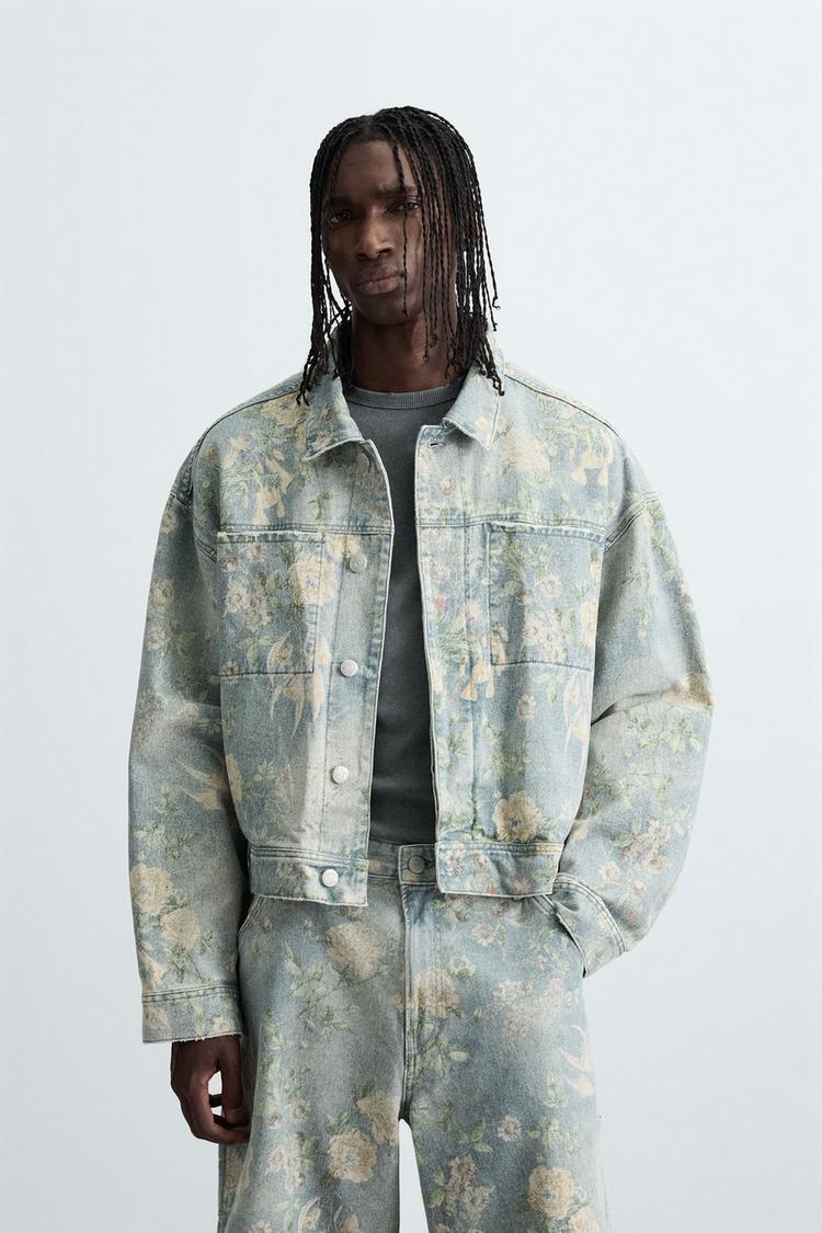 Zara Floral Print Denim Jacket