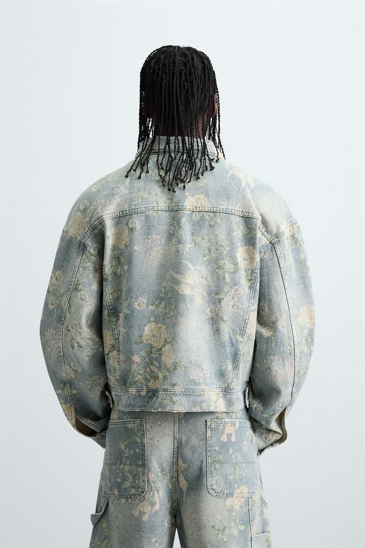 Zara Floral Print Denim Jacket