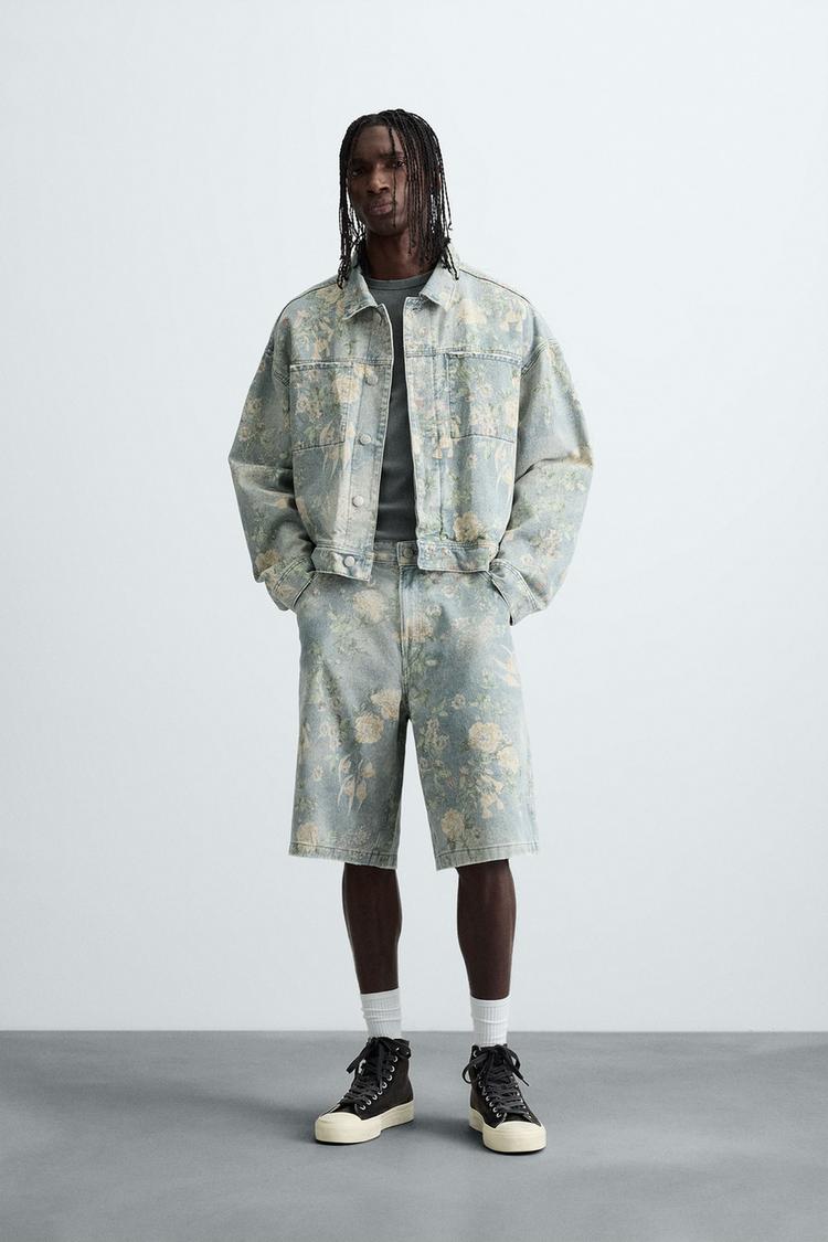 Zara Floral Print Denim Jacket