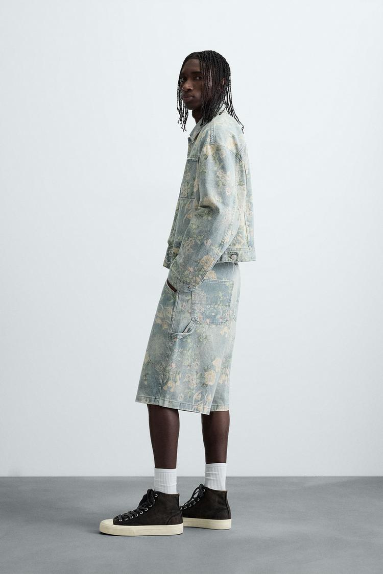 Zara Floral Print Denim Jacket