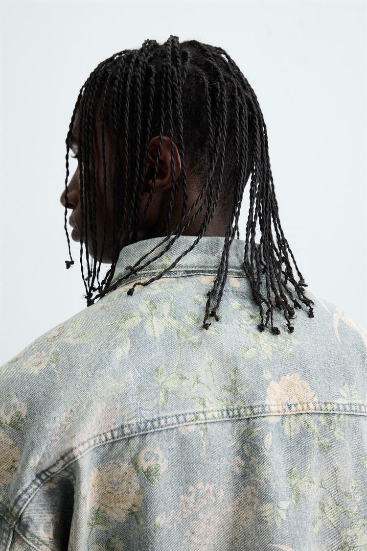 Zara Floral Print Denim Jacket