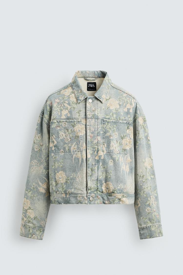 Zara Floral Print Denim Jacket