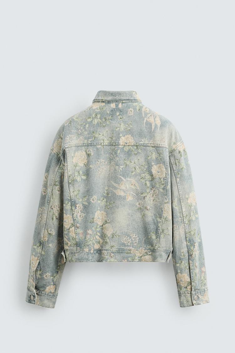 Zara Floral Print Denim Jacket