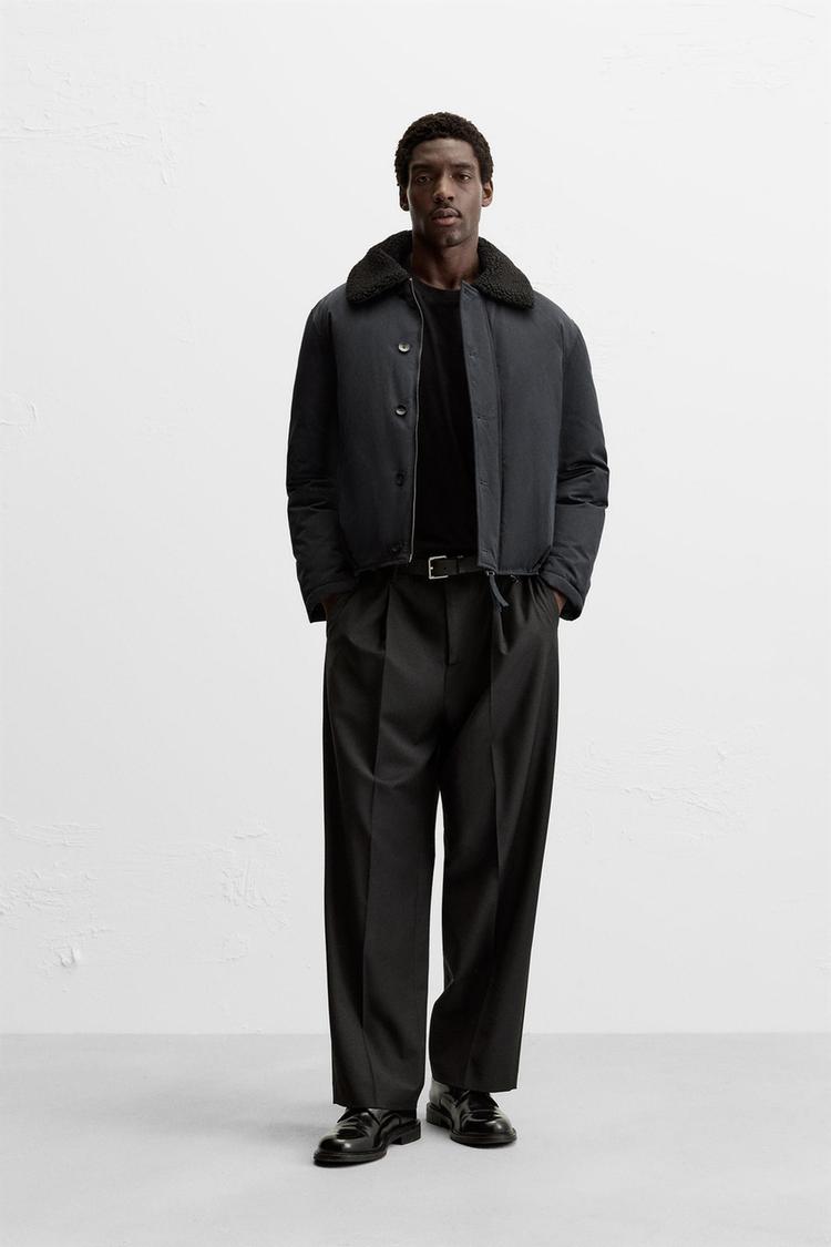 Zara Men's Matching Collar Puffer Jacket Navy