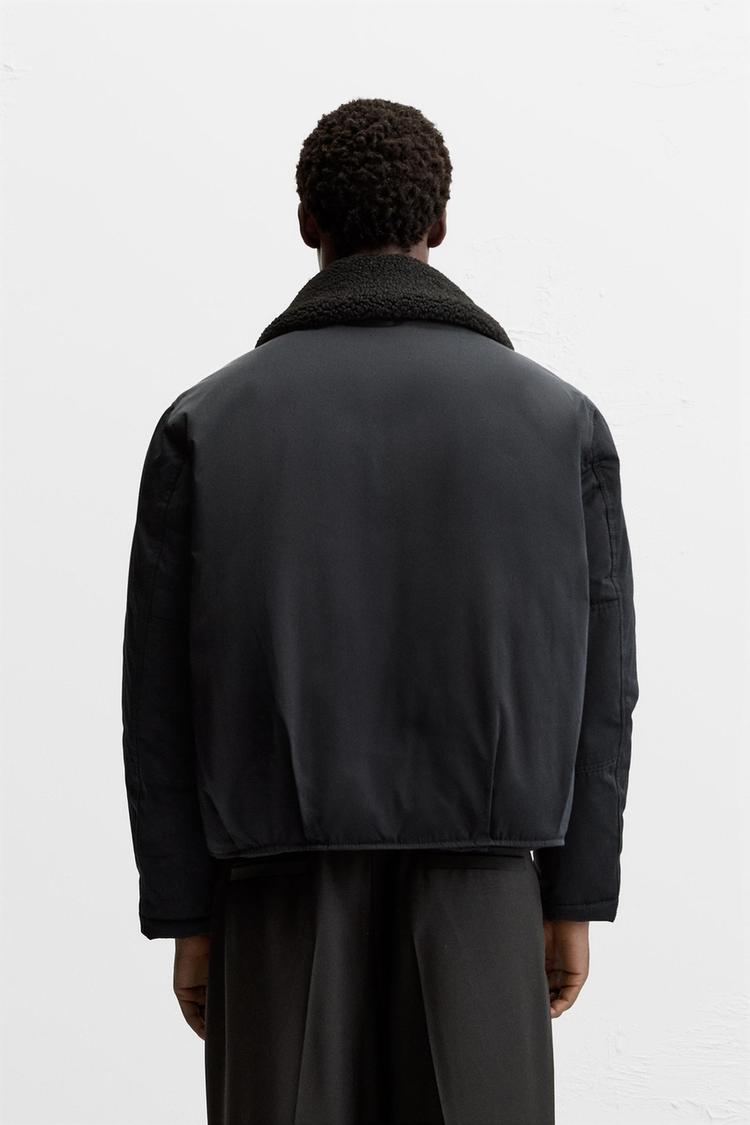 Zara Men's Matching Collar Puffer Jacket Navy