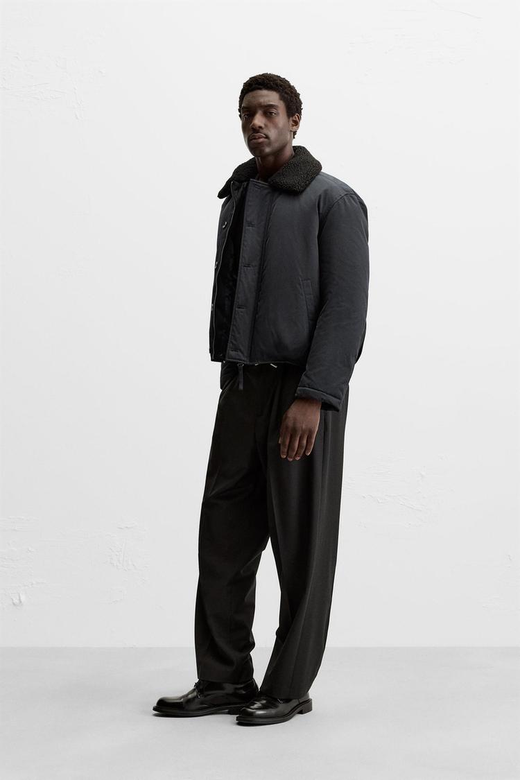 Zara Men's Matching Collar Puffer Jacket Navy