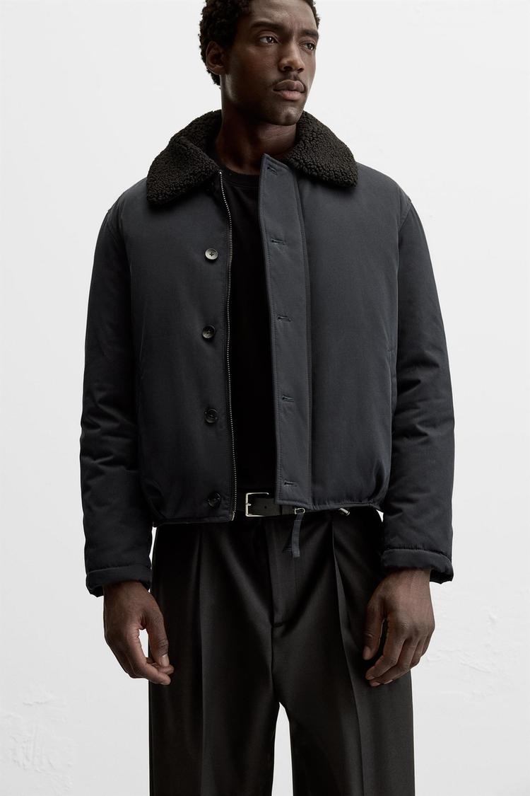 Zara Men's Matching Collar Puffer Jacket Navy