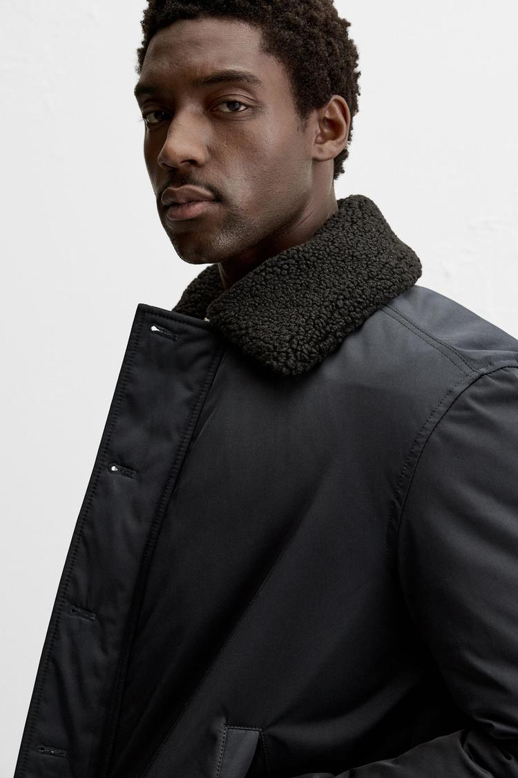 Zara Men's Matching Collar Puffer Jacket Navy