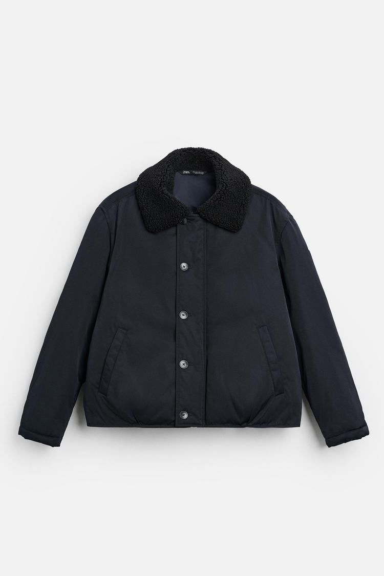 Zara Men's Matching Collar Puffer Jacket Navy