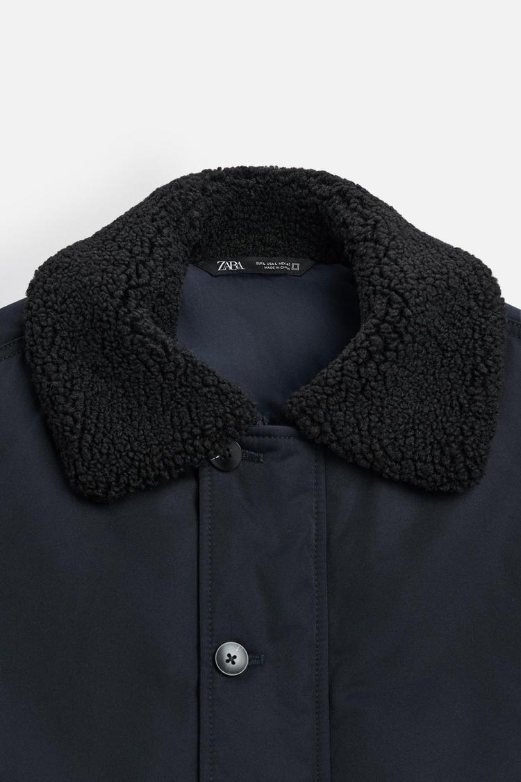 Zara Men's Matching Collar Puffer Jacket Navy