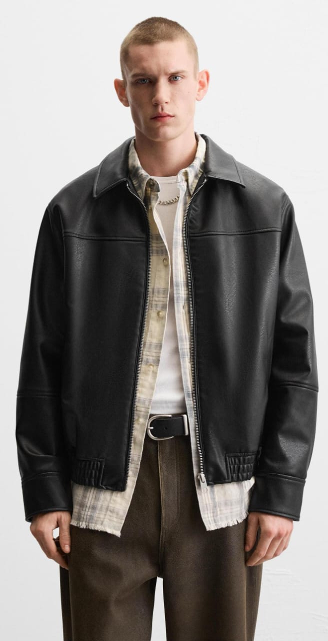 Zara Faux Leather Bomber Jacket Black