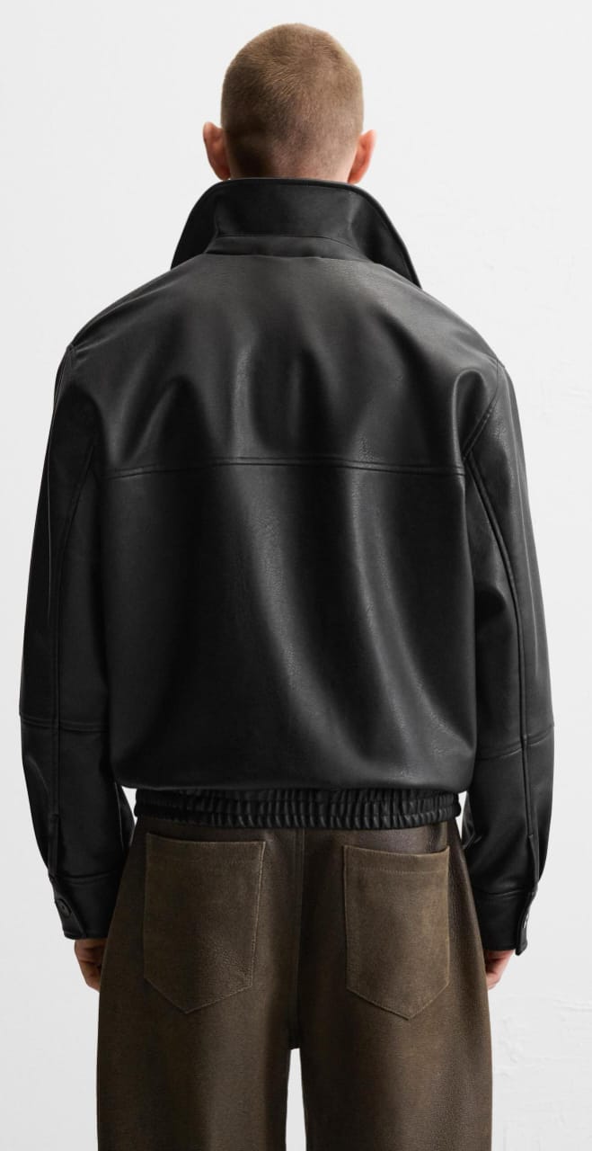 Zara Faux Leather Bomber Jacket Black
