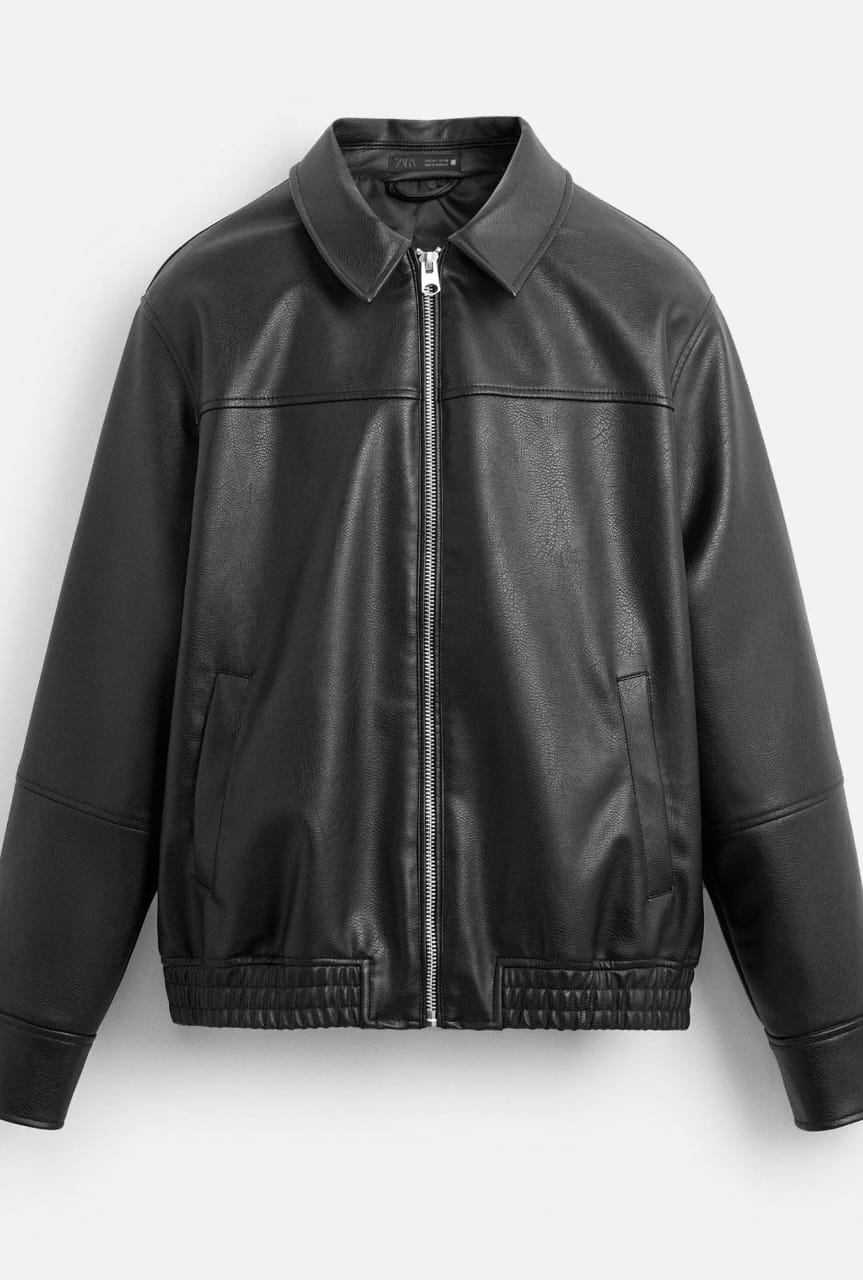 Zara Faux Leather Bomber Jacket Black