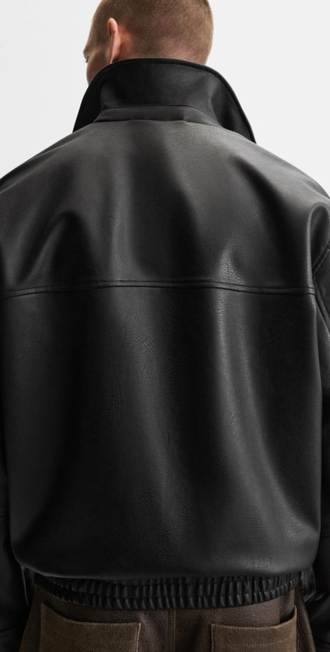 Zara Faux Leather Bomber Jacket Black