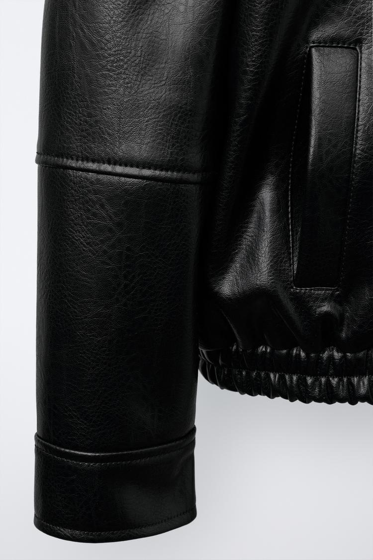 Zara Faux Leather Bomber Jacket Black