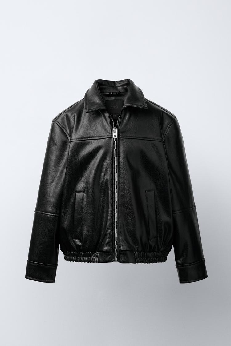 Zara Faux Leather Bomber Jacket Black