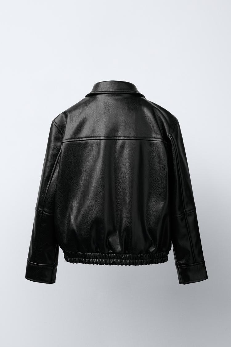 Zara Faux Leather Bomber Jacket Black
