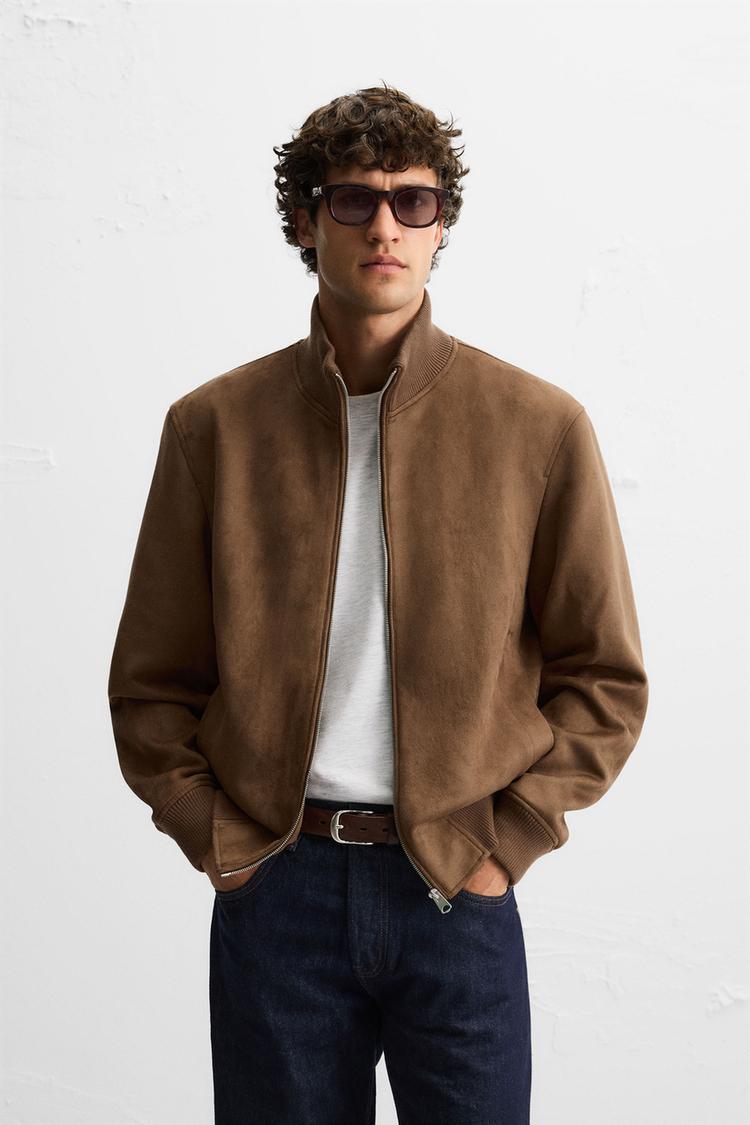 Zara Faux Suede Regular Fit Jacket Brown