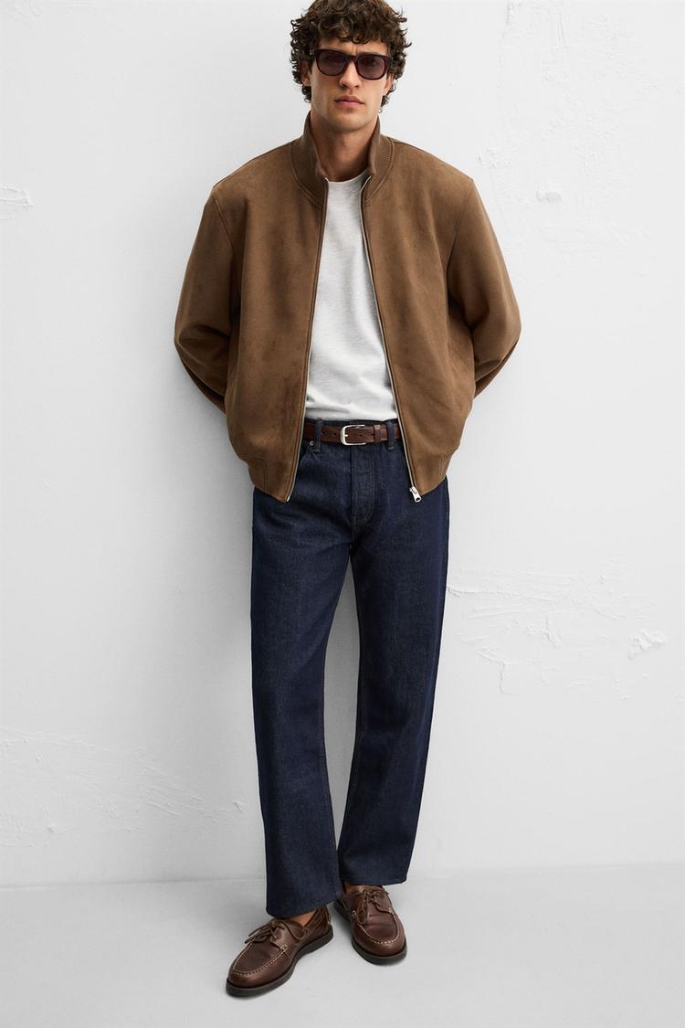Zara Faux Suede Regular Fit Jacket Brown