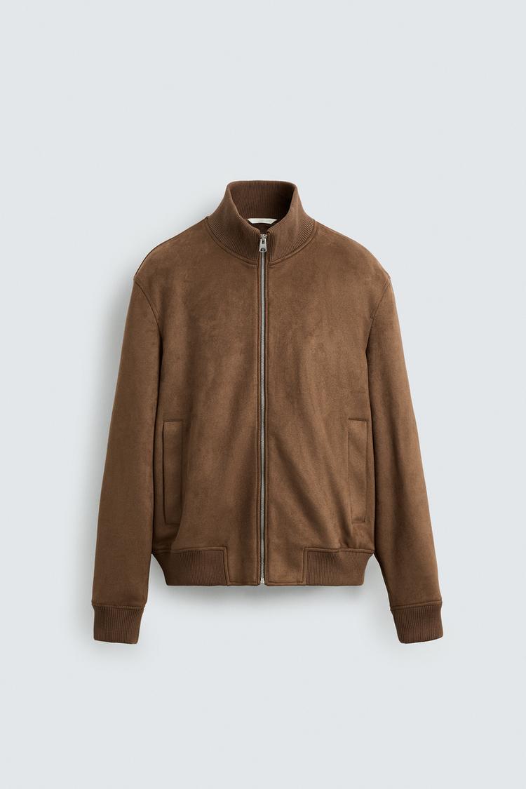 Zara Faux Suede Regular Fit Jacket Brown