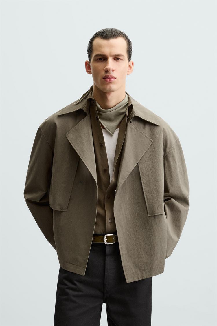 Cropped Technical Trench Coat Zara Olive Green