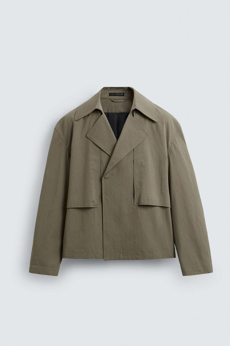 Cropped Technical Trench Coat Zara Olive Green