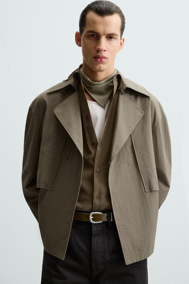 Cropped Technical Trench Coat Zara Olive Green