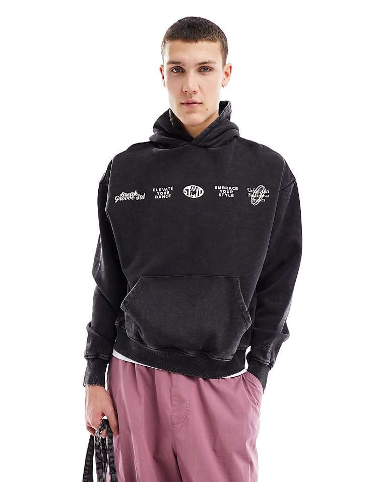 P&B STWD Graphic Print Hoodie In Black