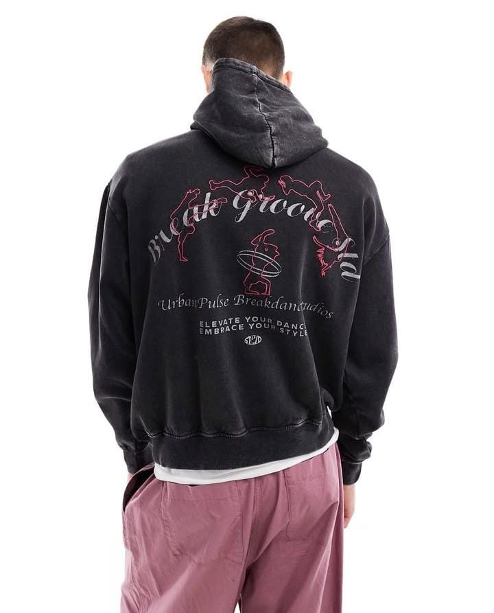 P&B STWD Graphic Print Hoodie In Black