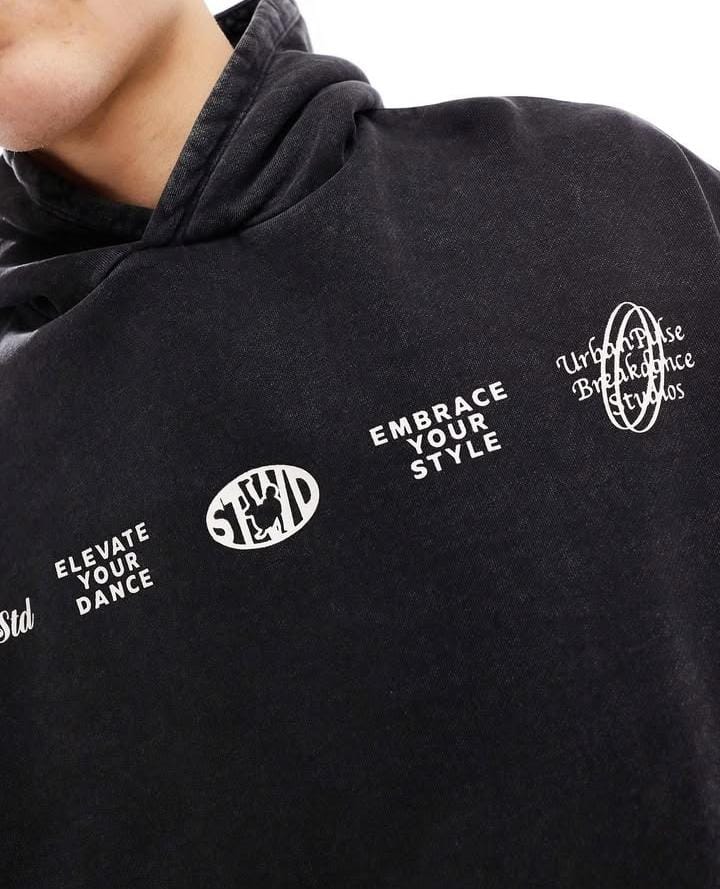 P&B STWD Graphic Print Hoodie In Black