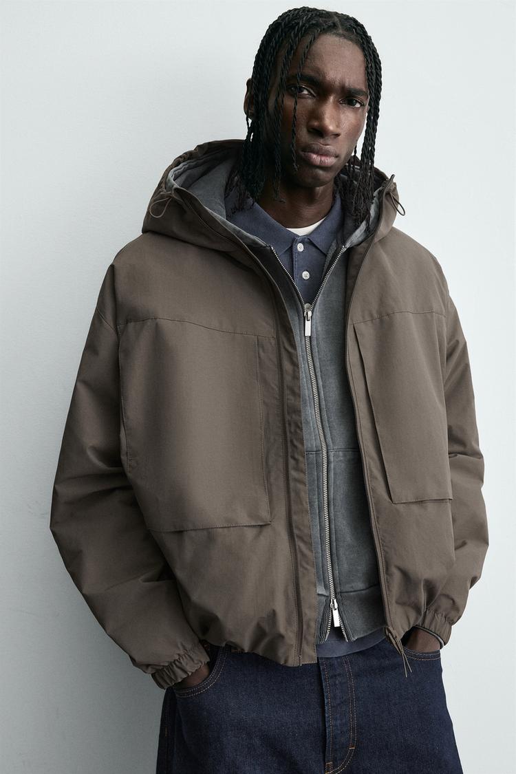 WATER-REPELLENT TECHNICAL JACKET WITH FLEECE BROWN