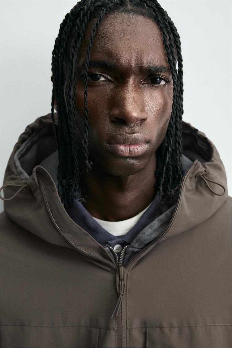 WATER-REPELLENT TECHNICAL JACKET WITH FLEECE BROWN