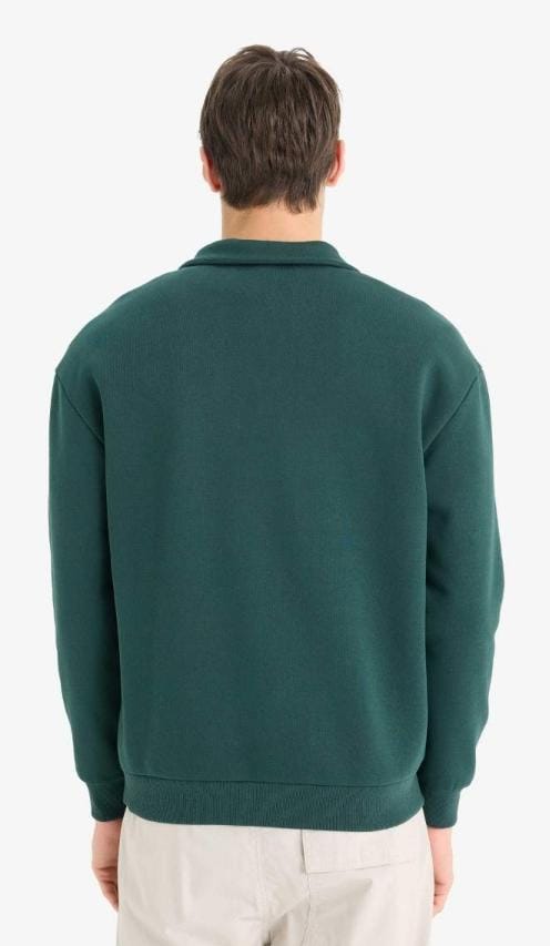 Boxy fit stand collar slogan patterned sweatshirt Defacto