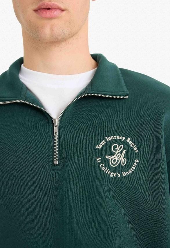 Boxy fit stand collar slogan patterned sweatshirt Defacto