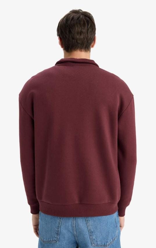 DeFacto Boxy Fit Printed Thick Fabric Sweatshirt in dark bordeaux