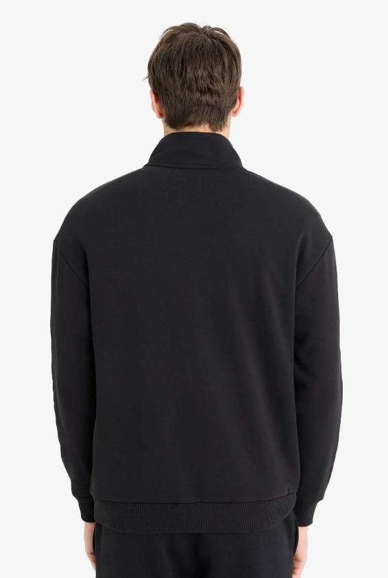 "BRKLYN COLLEG LENIE" Boxy Fit Printed High Neck Zippered Sweatshirt Black