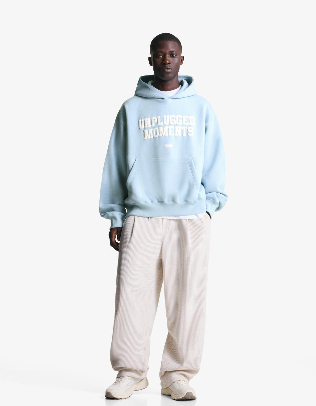 light blue "UNPLUGGED MOMENTS" hoodie in Bershka