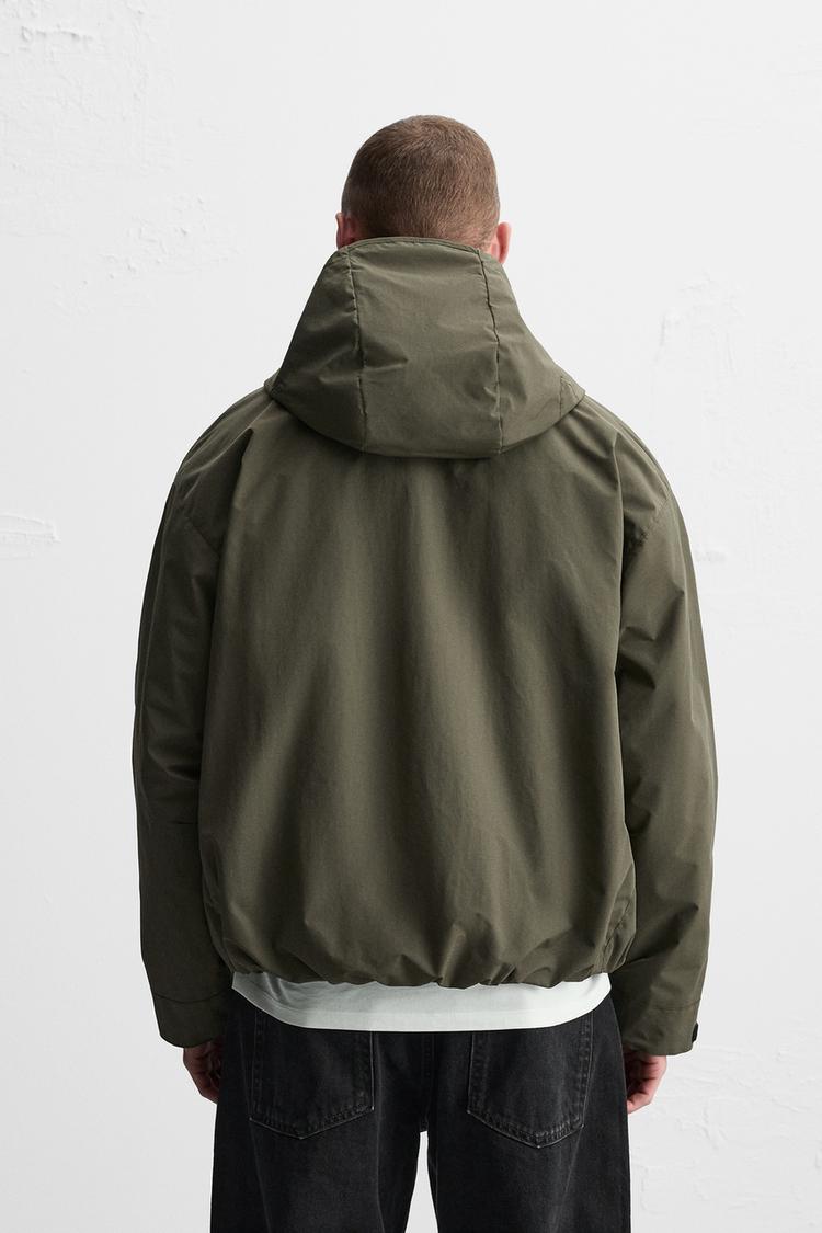 ZARA WATER-REPELLENT HOODED JACKET OLIVE GREEN