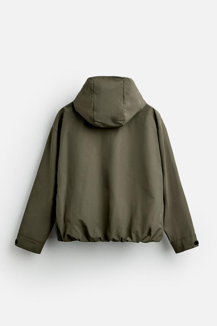 ZARA WATER-REPELLENT HOODED JACKET OLIVE GREEN