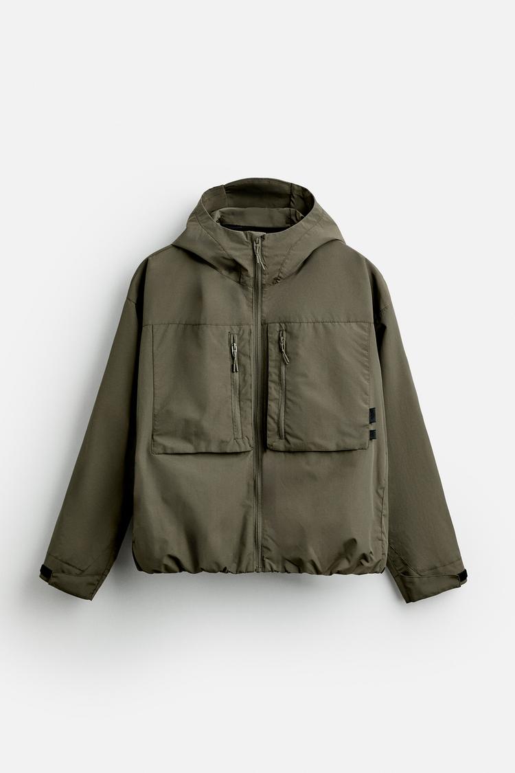 ZARA WATER-REPELLENT HOODED JACKET OLIVE GREEN