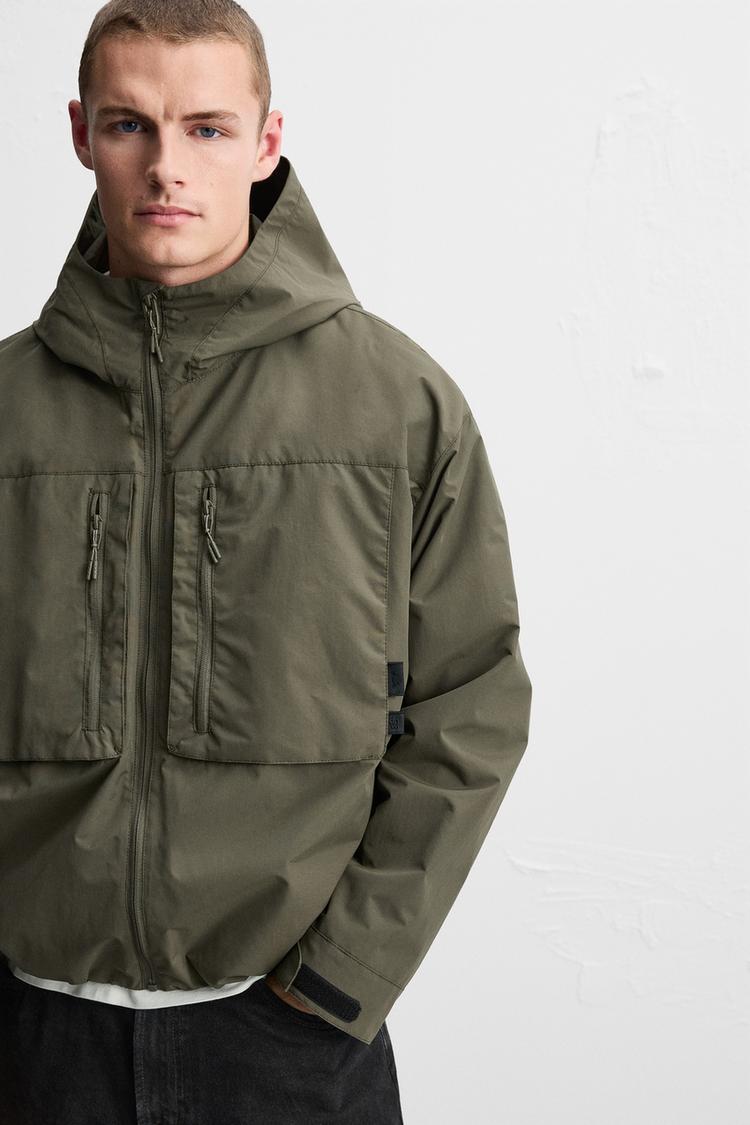 ZARA WATER-REPELLENT HOODED JACKET OLIVE GREEN