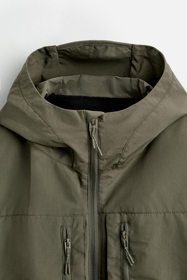 ZARA WATER-REPELLENT HOODED JACKET OLIVE GREEN